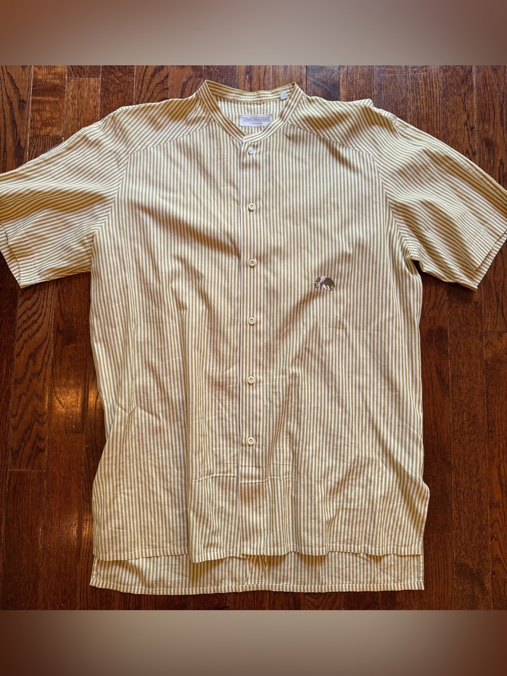 Pancaldi & B Italian Tailor Striped Men’s Shirt Gold Green Button Elephant Crest